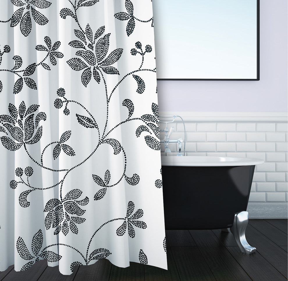 70"Wx73"L Traditional Floral Shower Curtain, Black
