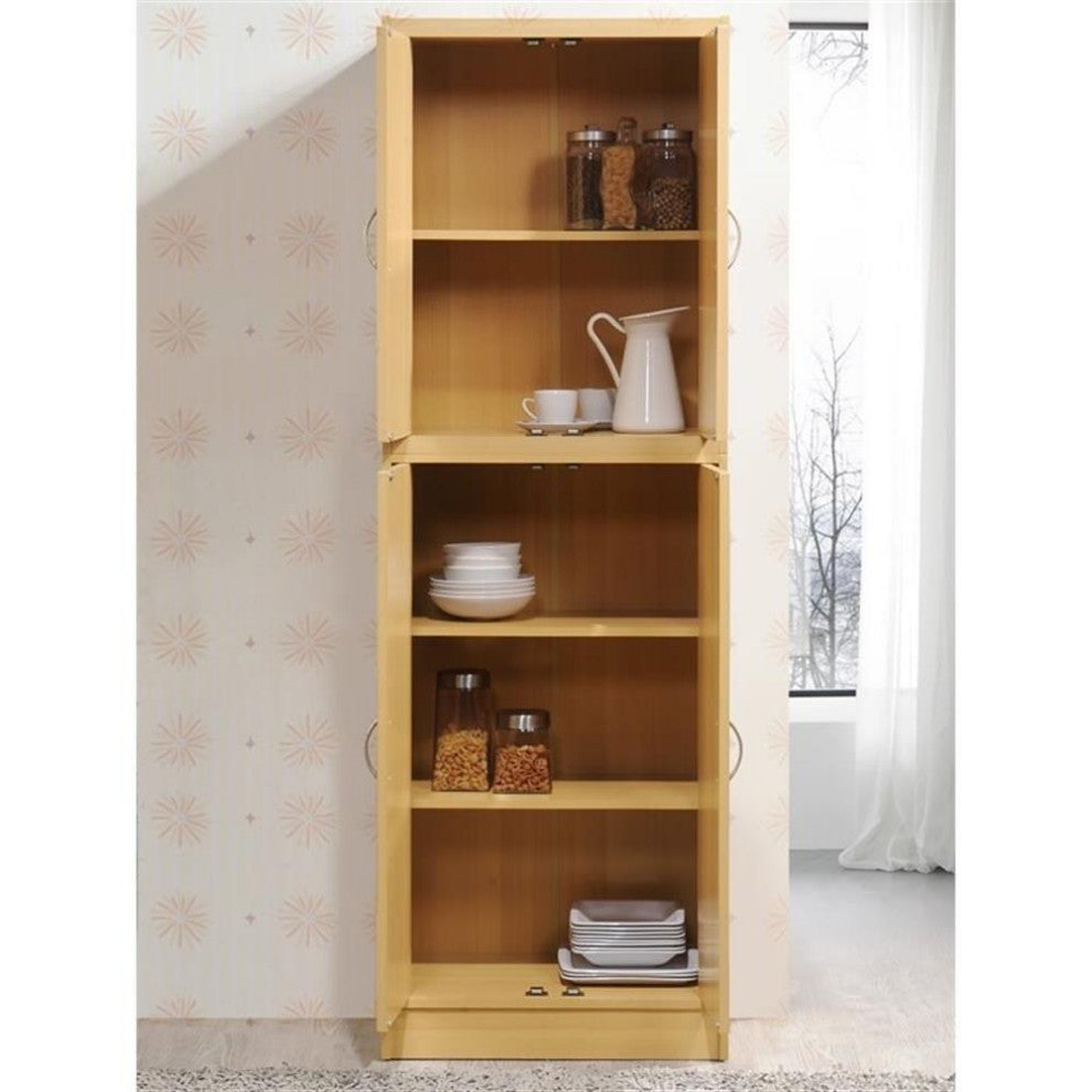 Pemberly Row 4-Door and 4-Shelf Contemporary Wood Kitchen Pantry in Beige