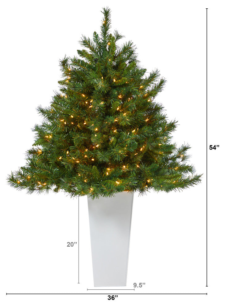 4.5' Wyoming Mixed Pine Faux Xmas Tree W/Lights & Bendable Branches, Planter