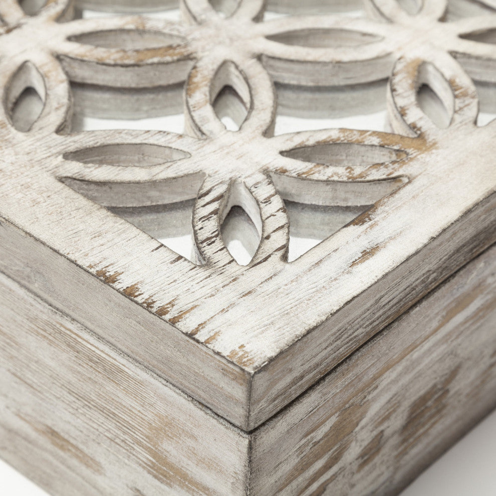 Set of Two Distressed White Wooden Boxes