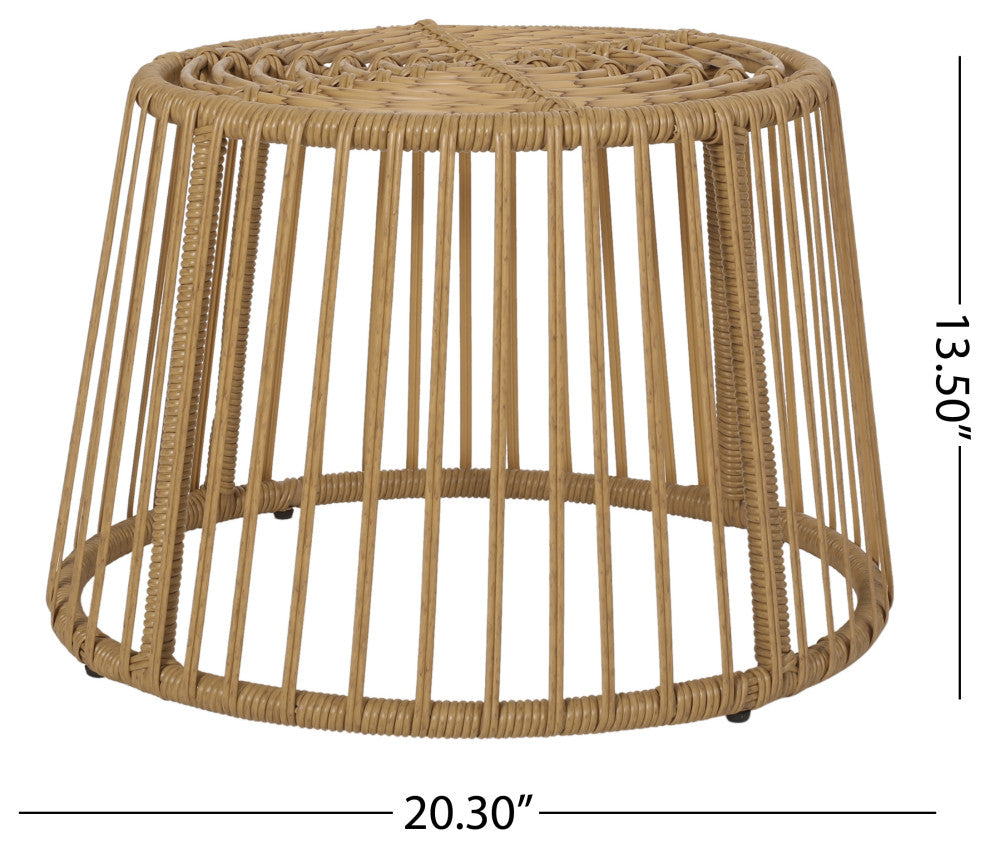 Edson Outdoor Wicker 2 Seater Chat Set With Cushion, Light Brown
