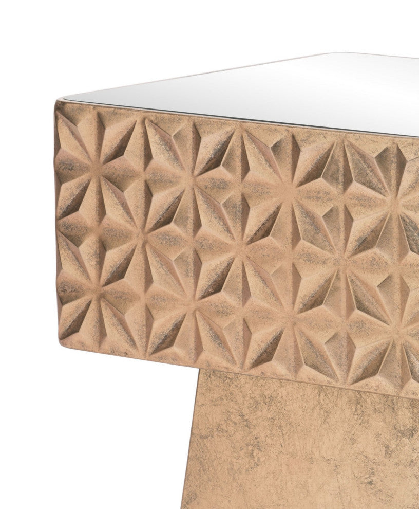 Sofa Side Table, Square, Glass, Steel Metal, Gold, Lounge Lobby Hospitality