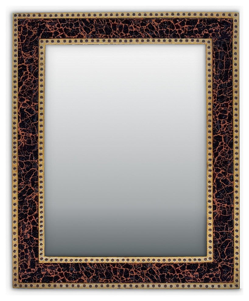 Crackled Glass Decorative Wall Mirror, 30"x24", Mahogany Brown