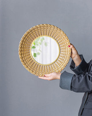 Gewnee 14" Gold Beaded Sunburst Mirror, Round Accent Wall Mirror
