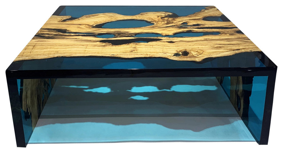 Blue Waterfall Olive Coffee Table, 27.6"