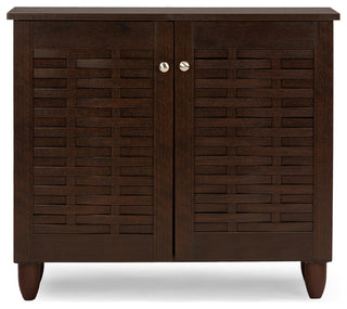 Winda Modern 2-Door Dark Brown Wooden Entryway Shoes Storage Cabinet