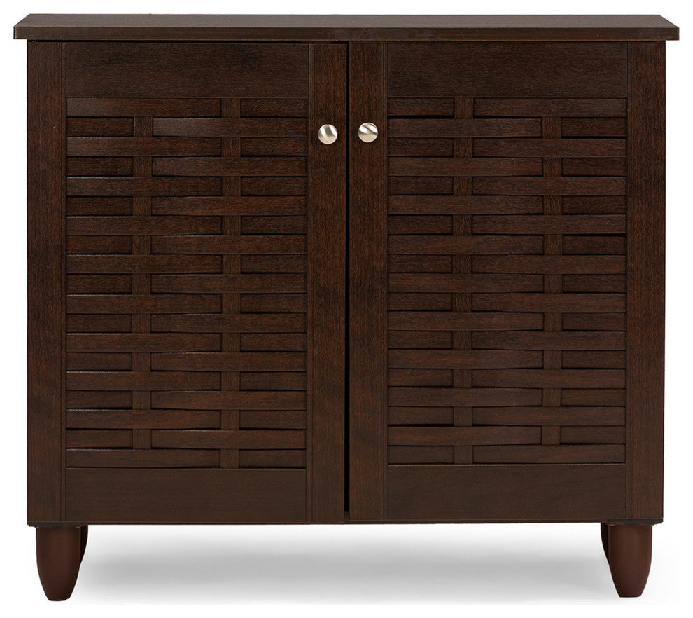 Winda Modern 2-Door Dark Brown Wooden Entryway Shoes Storage Cabinet