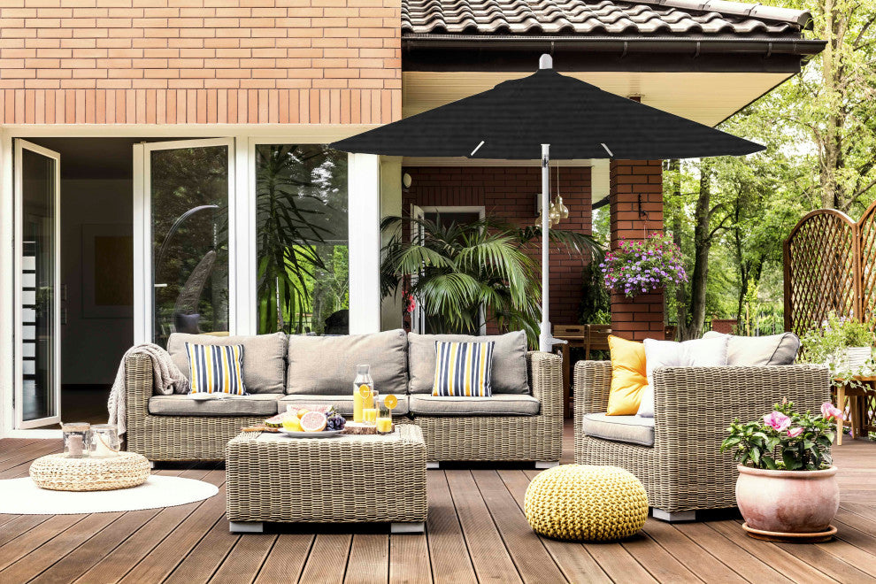 9' Round 360 Rotating Auto Tilt Umbrella, White, Sunbrella, Black