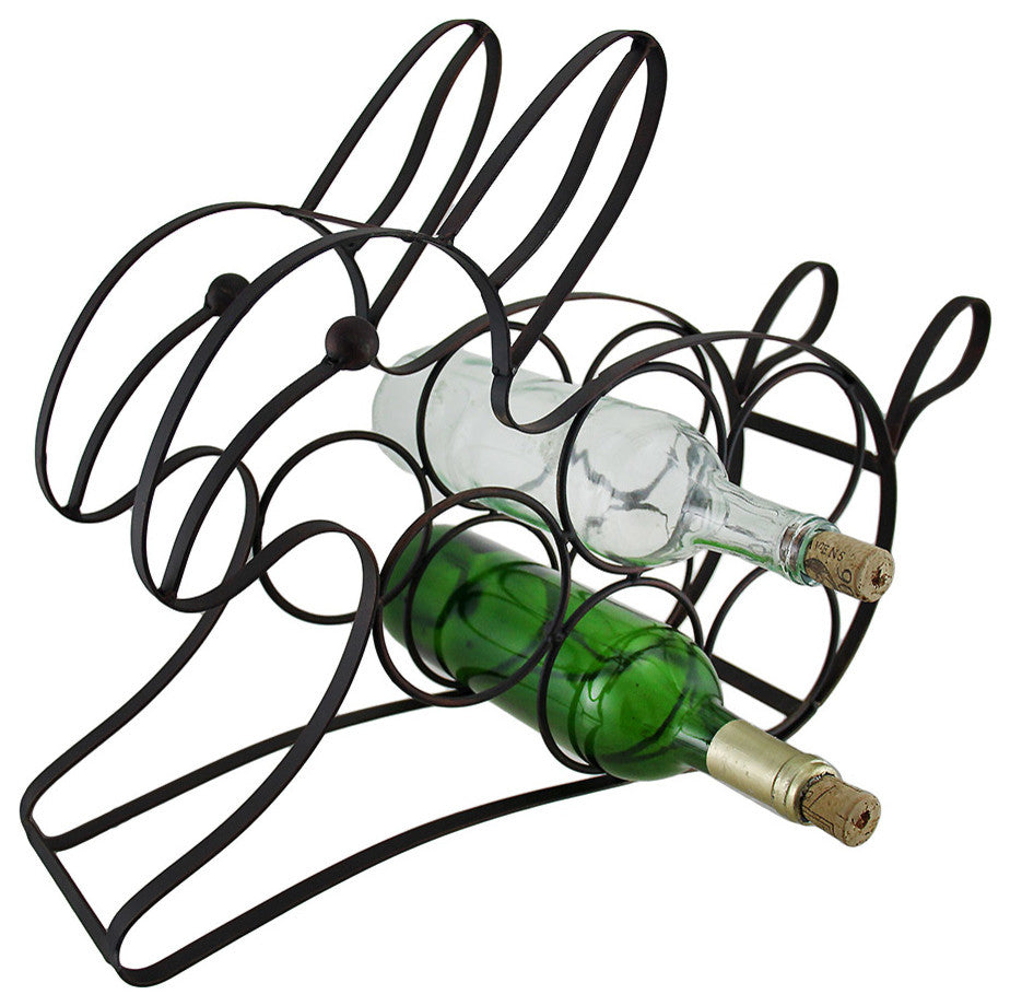 Black Enamel Coated Bunny Rabbit 5 Bottle Metal Wine Holder