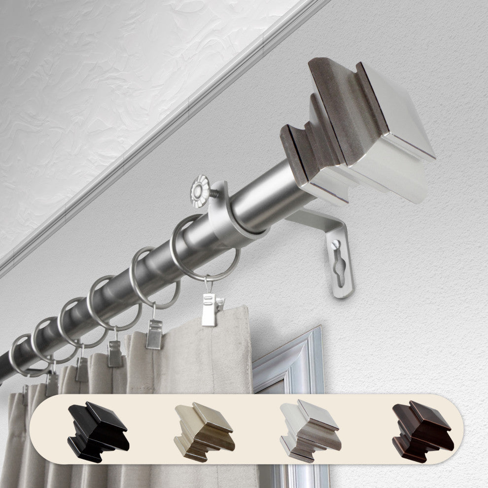 Helen 1" Curtain Rod, Satin Nickel, 28-48"