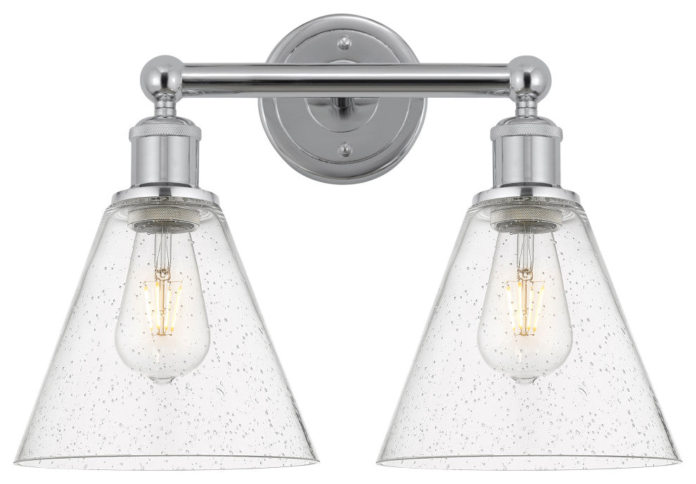 Berkshire 2-Light 17" Bath Vanity Light, Polished Chrome Finish, Seedy Shade
