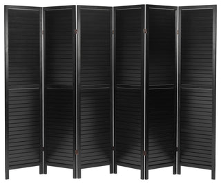 6' Tall Wooden Louvered Room, Black, 6 Panel