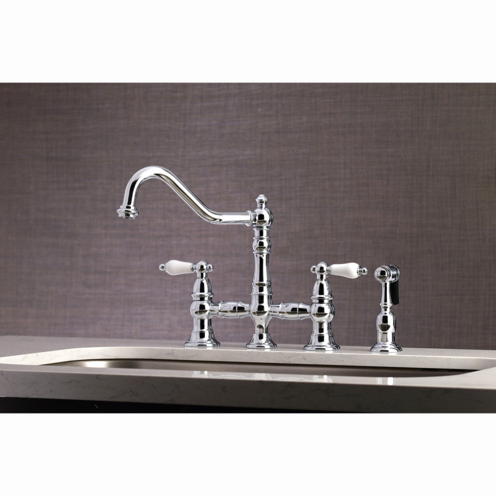 KS3271PLBS Restoration 8" Bridge Kitchen Faucet With Sprayer, Polished Chrome
