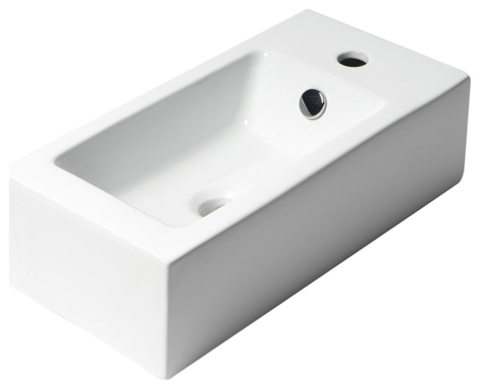 White 20" Small Rectangular Wall Mounted Ceramic Sink With Faucet Hole