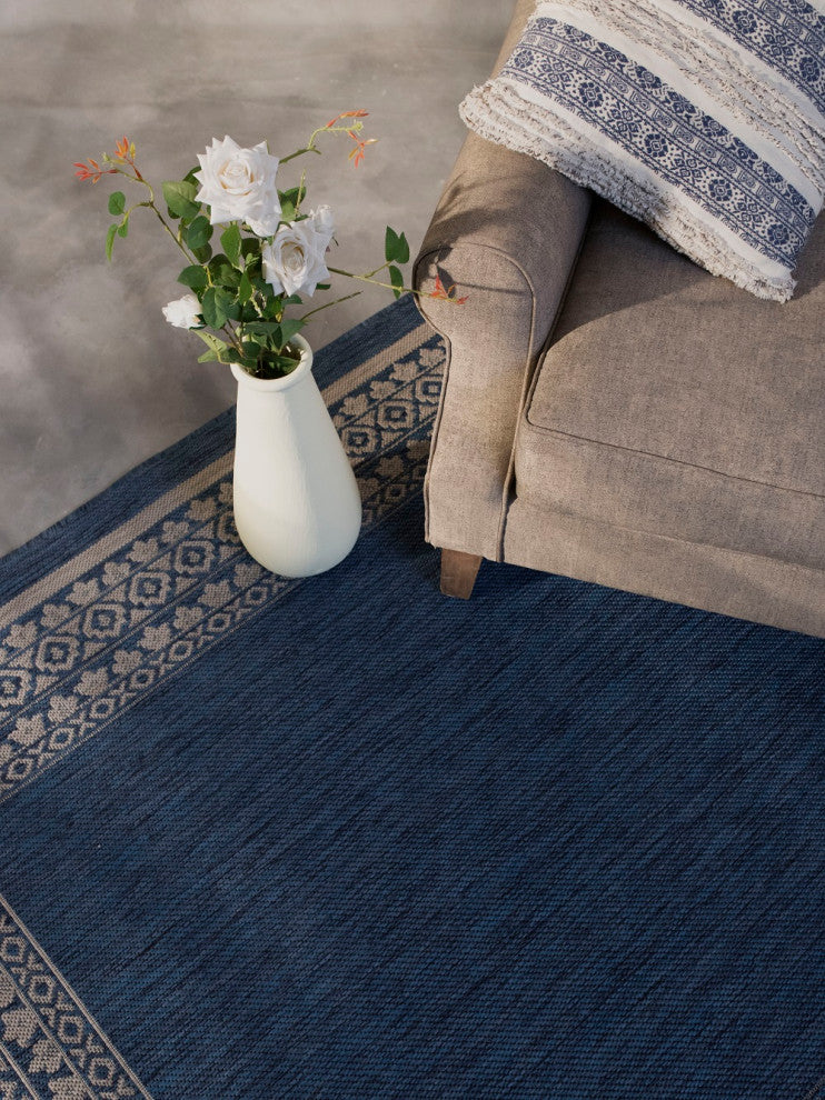 Outdoor Collection Oriental Accent Water Proof Rug, Midnight Blue, 5'3"x7'6"