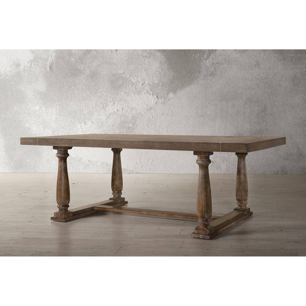 Rectangular Wooden Dining Table, Weathered Oak Finish