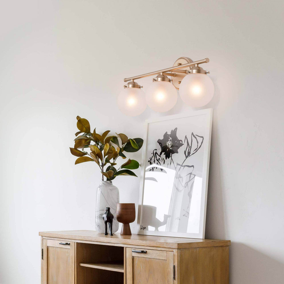 LALUZ 3-Light 20-in Gold with Frosted Glass Modern Bathroom Vanity Light