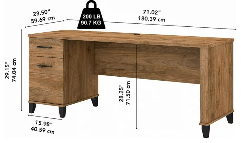 Transitional Desk, Large Design With Wire Management & 2 Drawers, Fresh Walnut