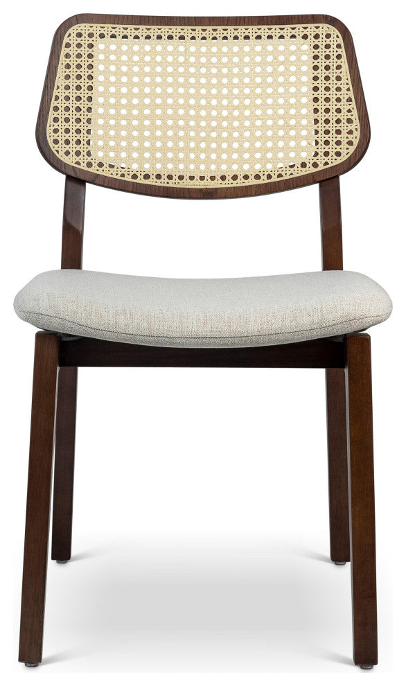 Modern Brazilian, Beth, Cane Side Chair, Nogal/Natural/Medley Ivory