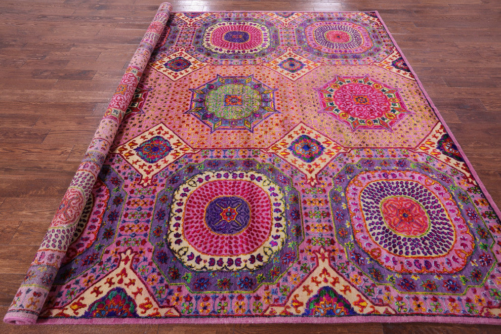 9' Square Mamluk Hand Knotted Wool & Silk Rug - Q13724