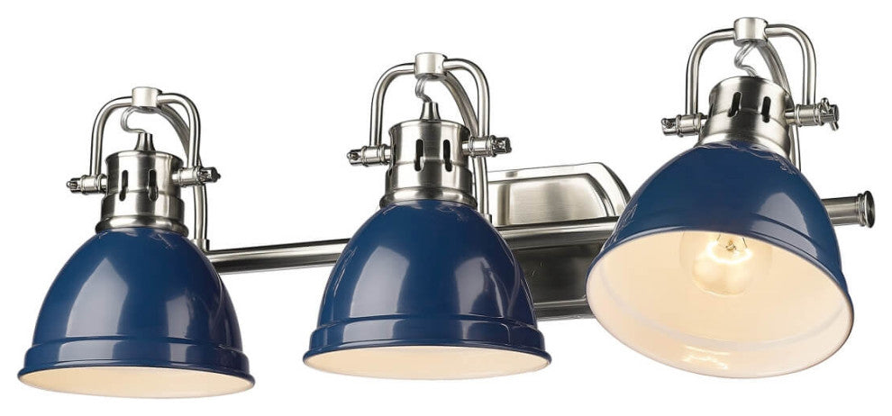 3 Light 25" Bath Vanity Light, Pewter With Navy Blue Shade