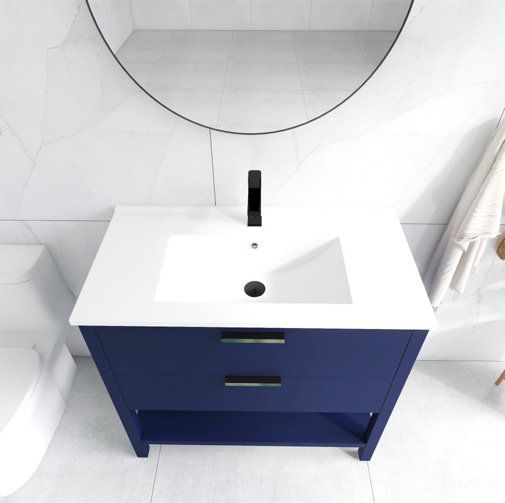 BNK 36" Freestanding Bathroom Vanity With 2 Soft-Close Drawers, 1 Shelf, 36"x18"