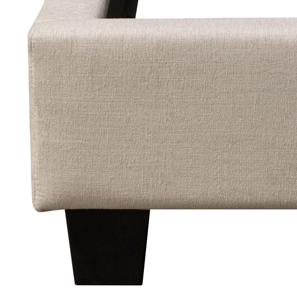 Madison Ave Tufted Wing Eastern King Bed in Sand Button Tufted Fabric
