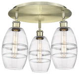 Ballston-Vaz 3-Light 18" Flush Mount, Antique Brass, Clear