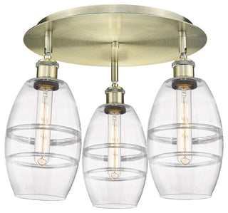 Ballston-Vaz 3-Light 18" Flush Mount, Antique Brass, Clear