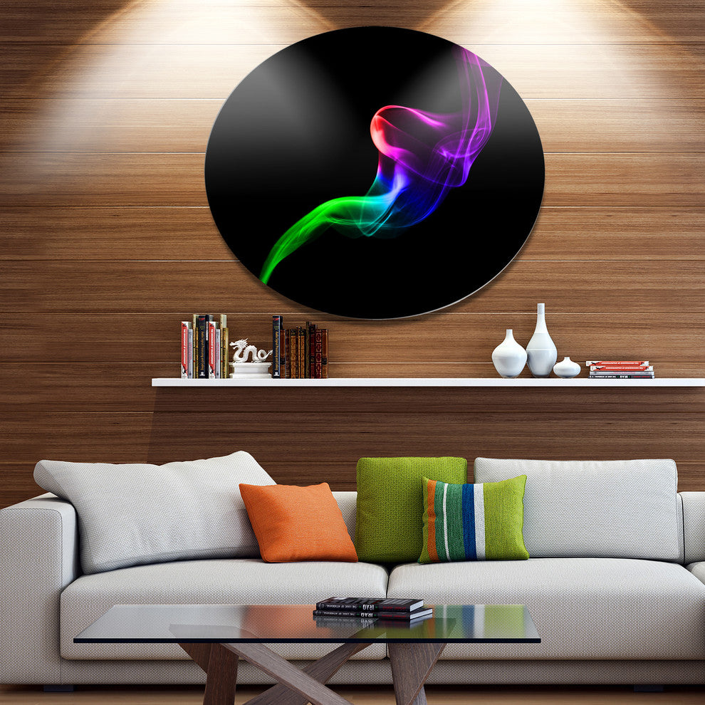 Colorful Fractal Fire Design On Black, Abstract Disc Metal Artwork, 23"