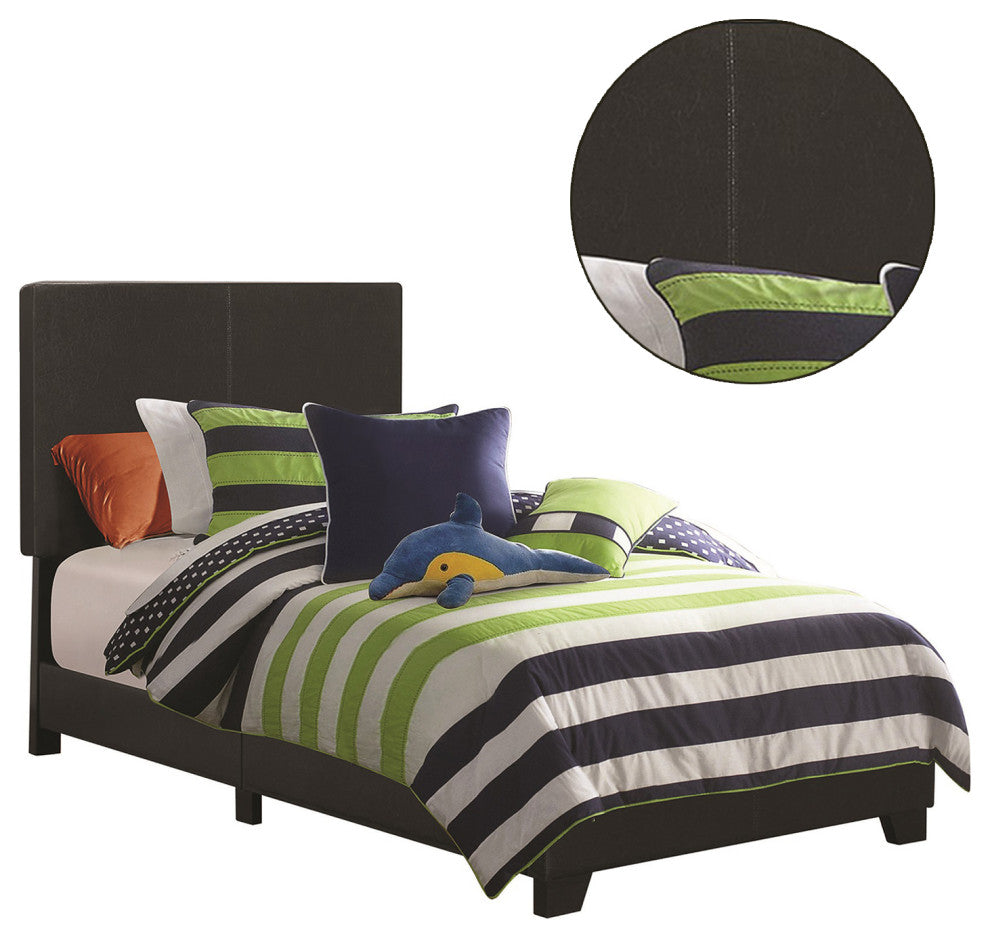Leatherette Upholstered Bed, Twin Size, Black