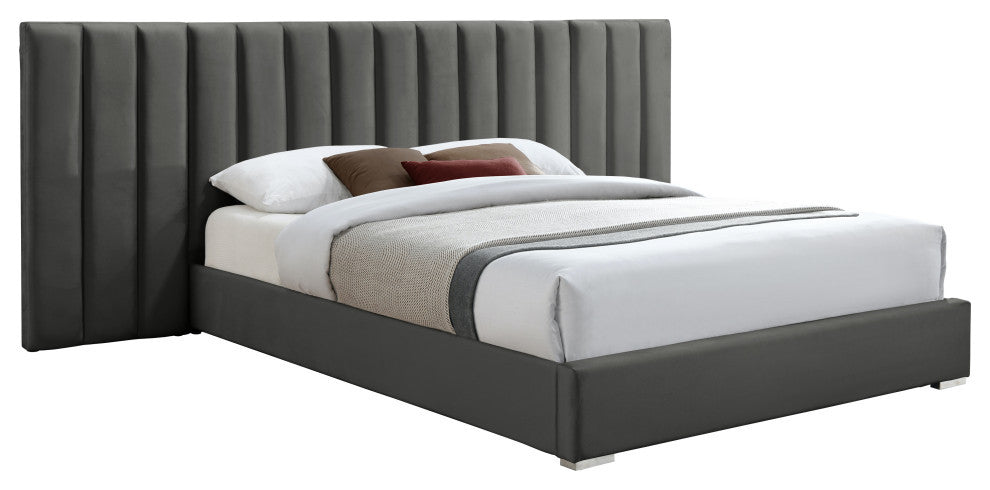 Pablo Velvet Upholstered Bed, Gray, Queen
