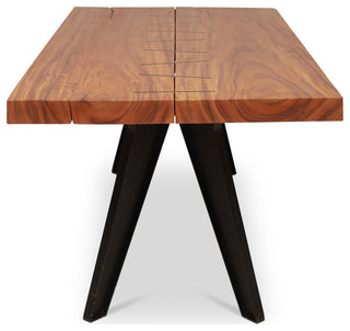 Naturals Cross Dining Table, Black Legs, Natural Chamcha Top