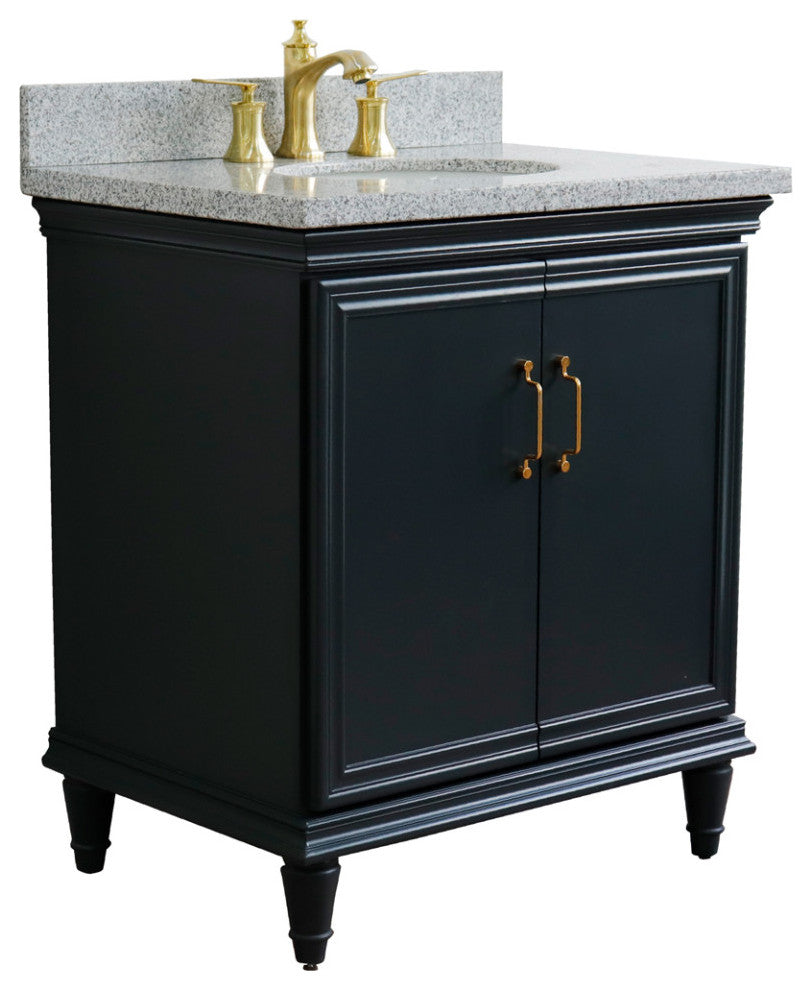 31" Single Vanity, Dark Gray Finish With Gray Granite And Oval Sink