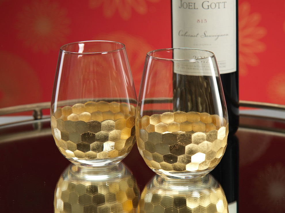 Vittorio Stemless Gold Wine Glasses, Set of 6, Gold