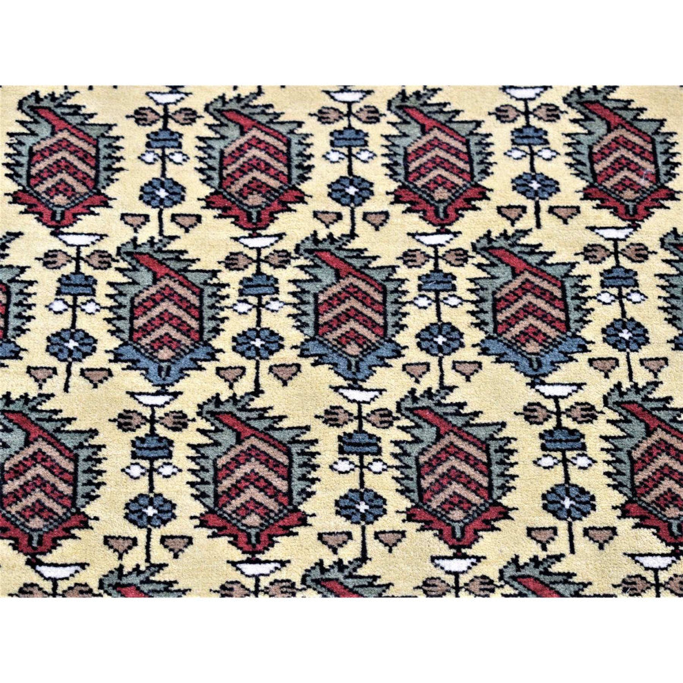 Ivory Tribal Northwest Persian Pure Wool Hand Knotted Runner Rug, 2'10"x13'2"