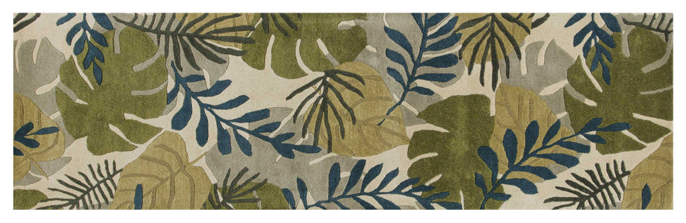 HomeRoots 8' Ivory Hand Tufted Oversized Tropical Leaves Indoor Runner Rug