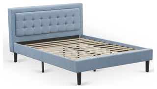 2Pc Fannin Bed Set, 1 Queen Size Frame, End Table For Bedroom, Denim Blue