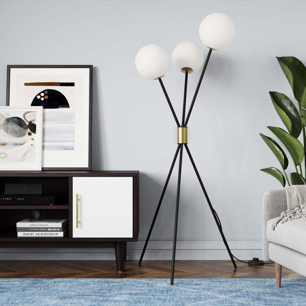 Floor Lamp Light, Black, Brass, Modern, Mid Century Cafe Bistro Hospitality