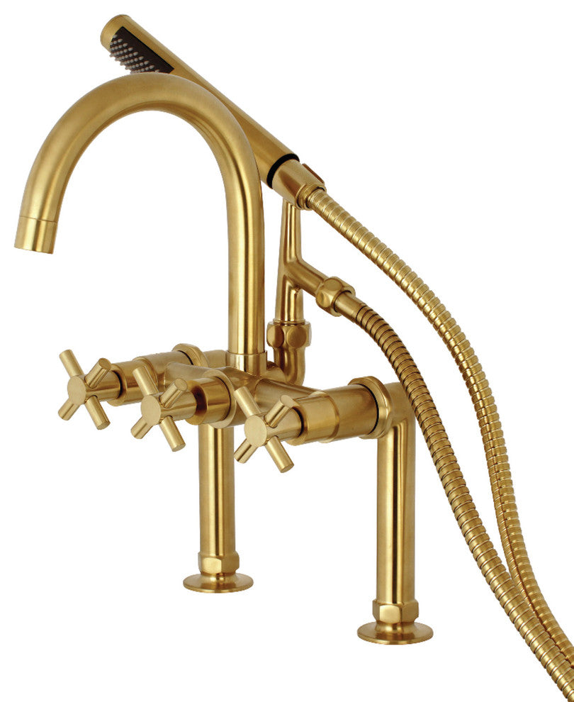 Aqua Vintage 7" Deck Mount Clawfoot Tub Faucet, Brushed Brass