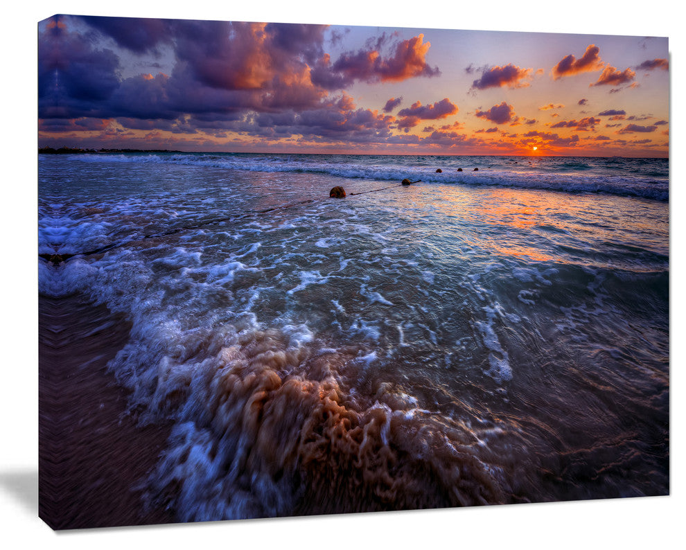 Cloudy Sky and Stormy Waves, Seashore Canvas Art Print, 60"x28"