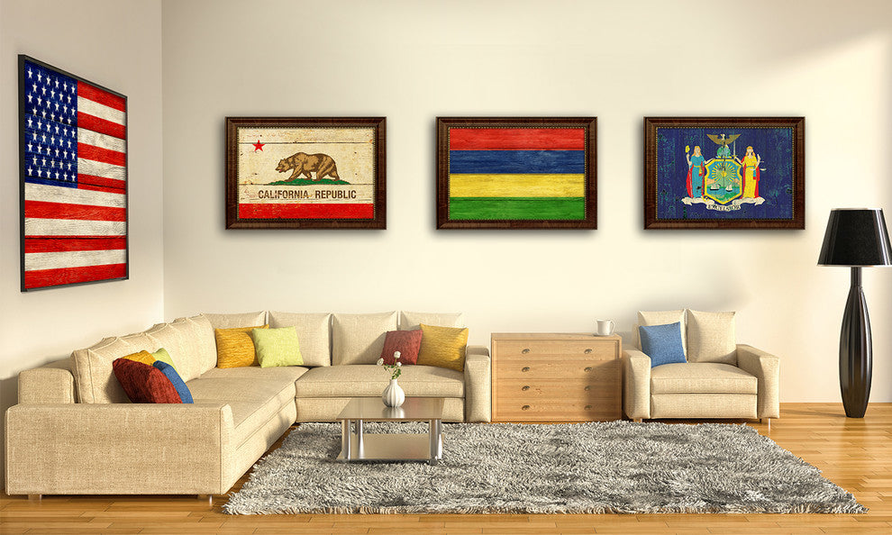 Mexico Country Textured Flag Print With Brown Gold Frame, 15"X21"