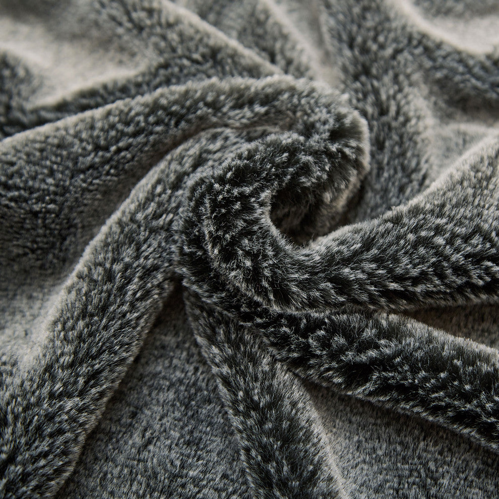 Tip Printing Light Faux Fur Throw, Black, 50"x60"