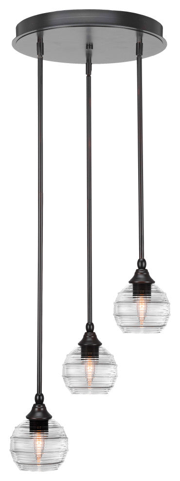 Empire 3-Light Cluster Pendalier, Espresso/Clear Ribbed