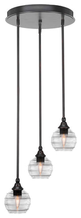 Empire 3-Light Cluster Pendalier, Espresso/Clear Ribbed