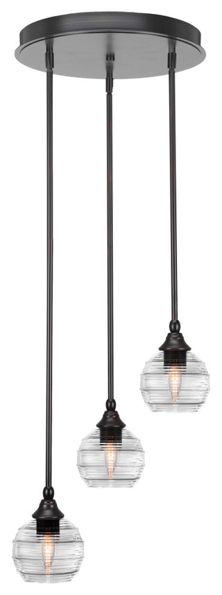 Empire 3-Light Cluster Pendalier, Espresso/Clear Ribbed