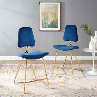 Ponder Counter Stool Performance Velvet Set of 2, Navy