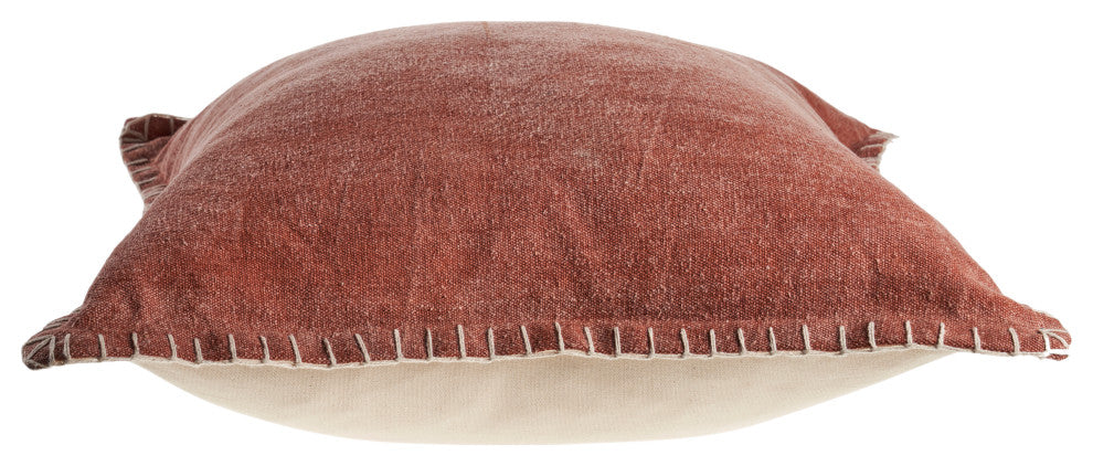 Ox Bay Handwoven Clay Bordered Organic Cotton Pillow Cover, 24"x24"
