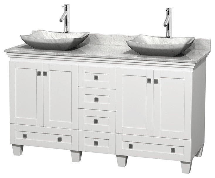 Acclaim Vanity, White, 60", Avalon White Carrera Marble