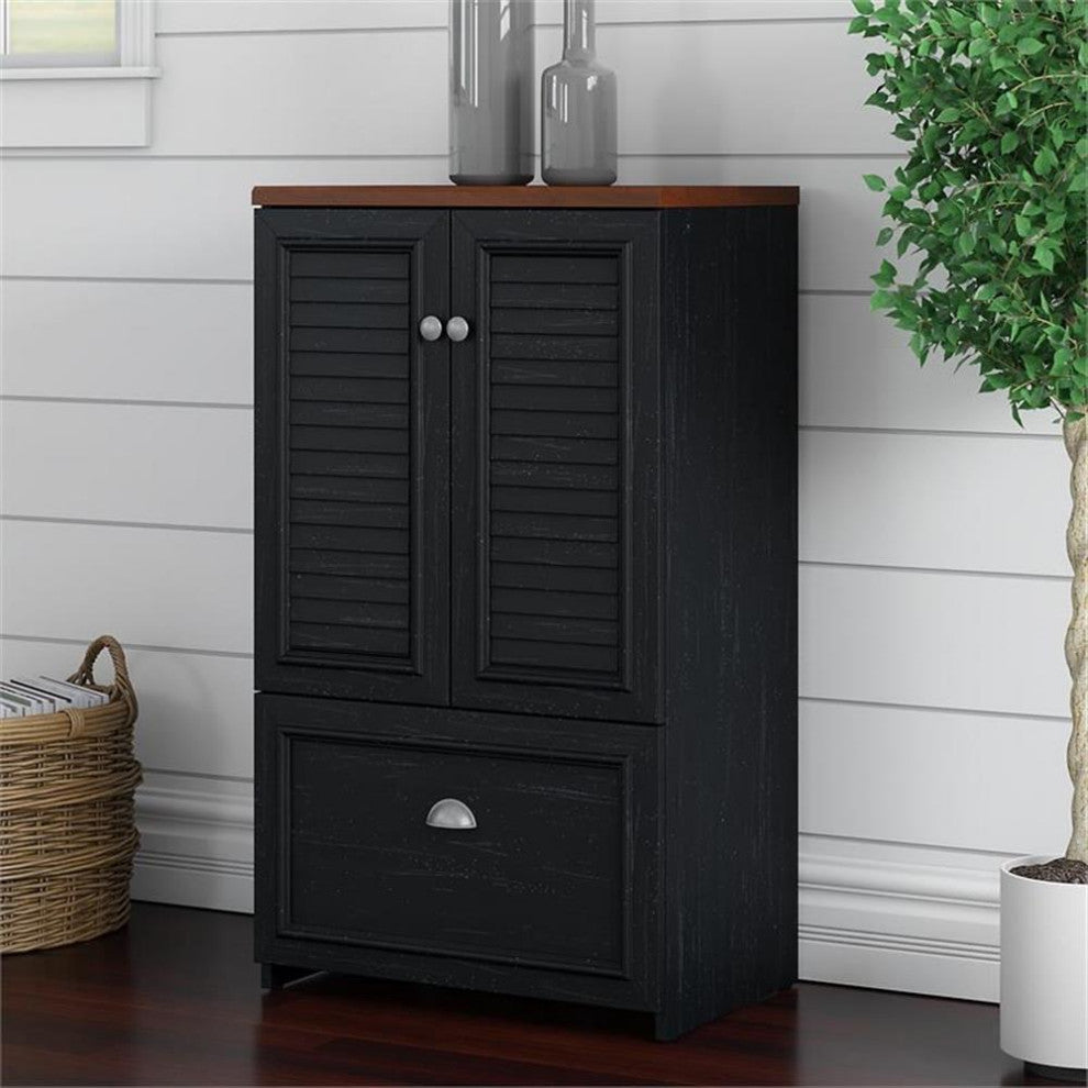 Fairview Storage Cabinet with File Drawer in Black and Cherry  - Engineered Wood